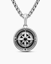 Maritime® Compass Amulet in Sterling Silver with Center Black Diamond, 20mm